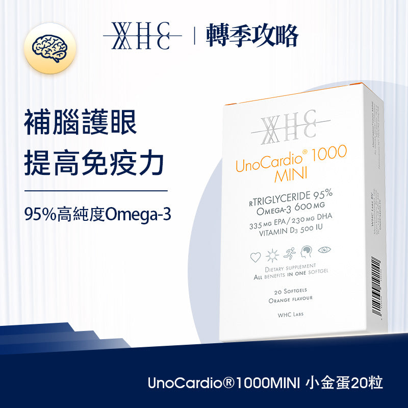 【加量升級裝】UnoCardio 1000MINI小金蛋 95%高純度深海魚油 20粒 WHC